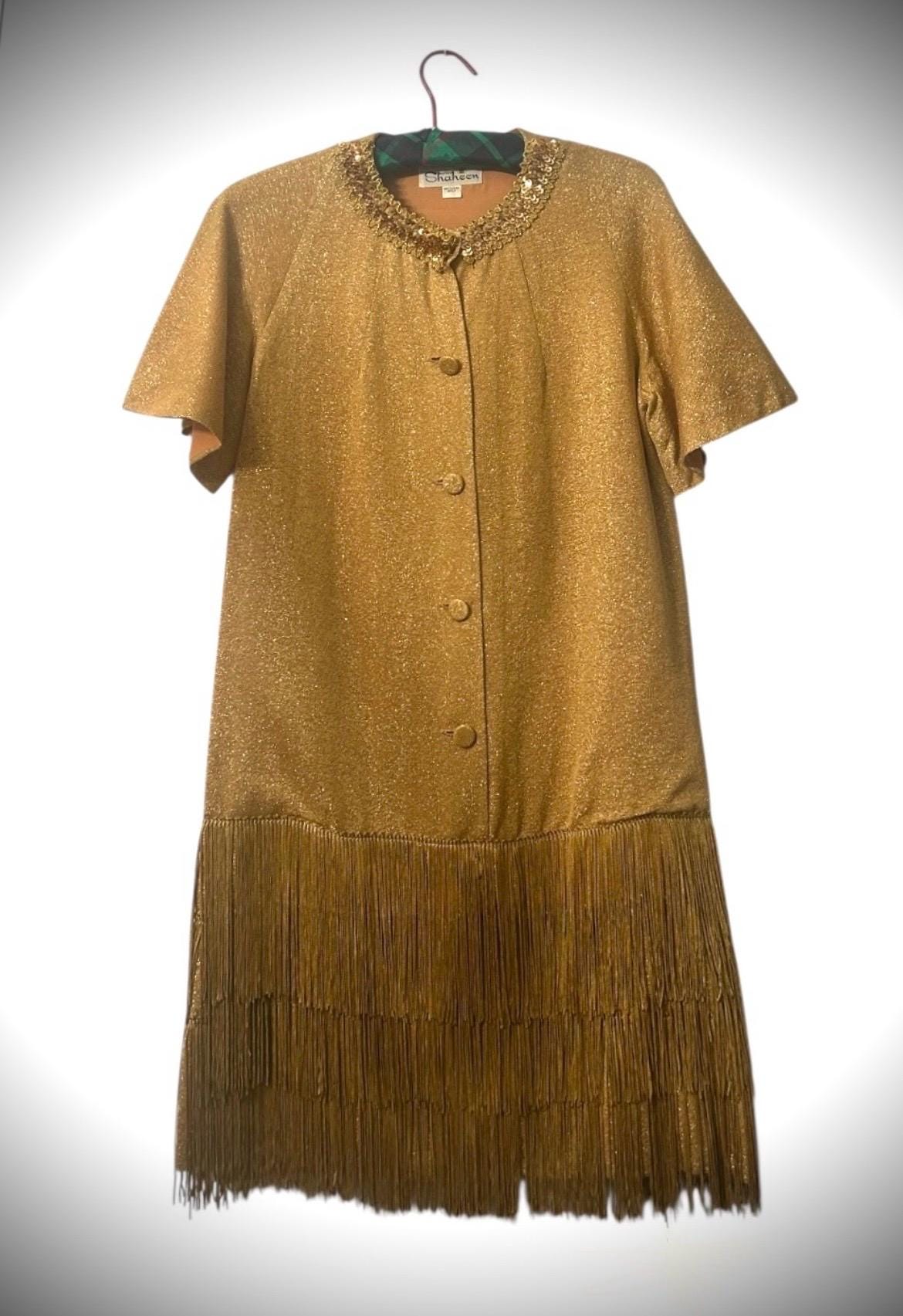 slim fit dress slacks Gold Embellished Fringe Cap Sleeve Trumpet Gown main image 1