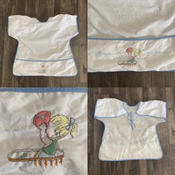 Vintage 1940s NATHAN KROSKOPF novelty embroidered apron / bib w/ large front pocket, size 2T / 3T