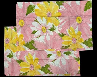 Vintage deadstock 1960s CANNON pink, yellow, white, & green floral print pillowcase set