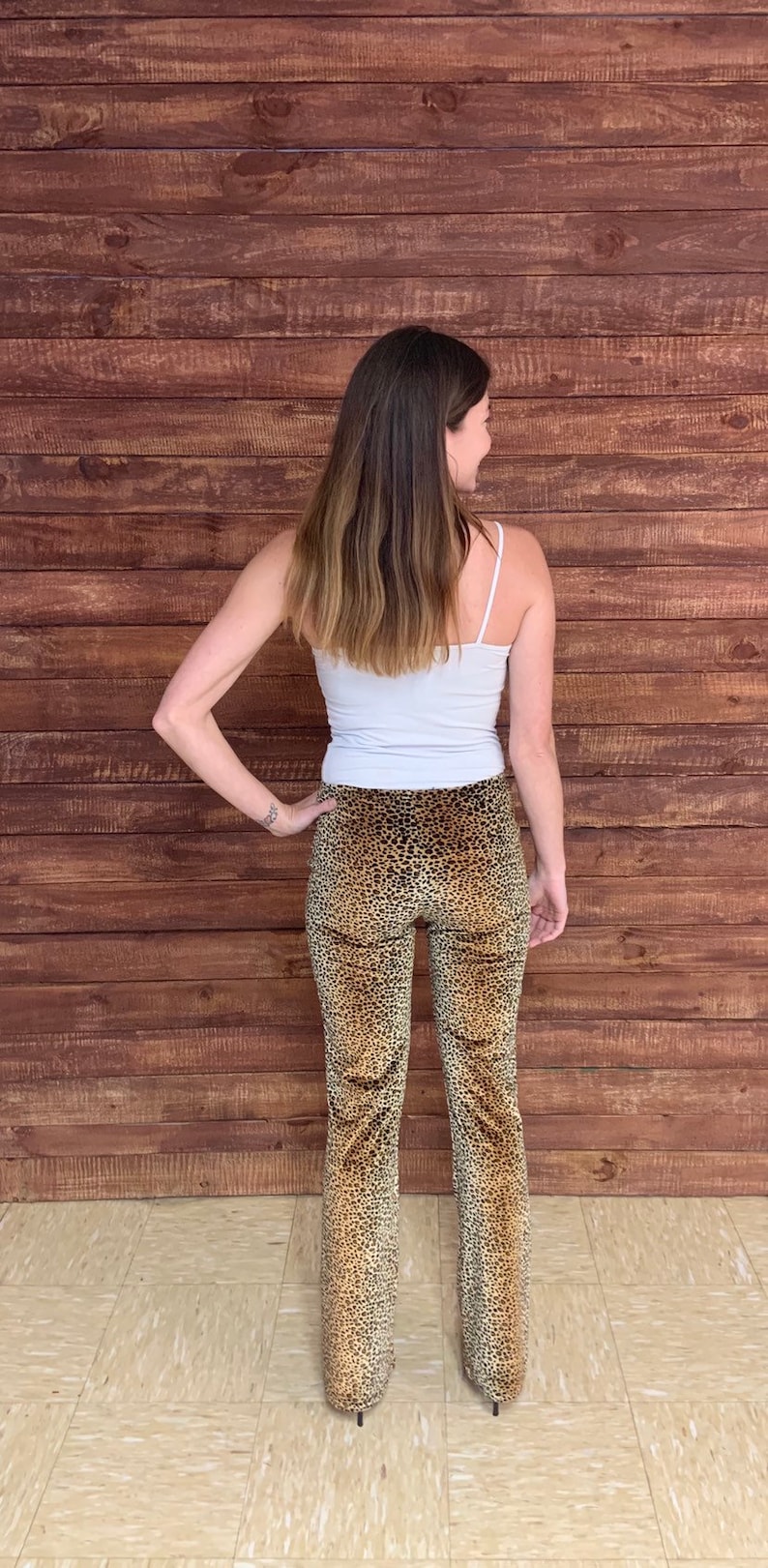 Vintage 1990s 90s does 70s NOBO NO BOUNDARIES velvet leopard print flare pants size xs or Small