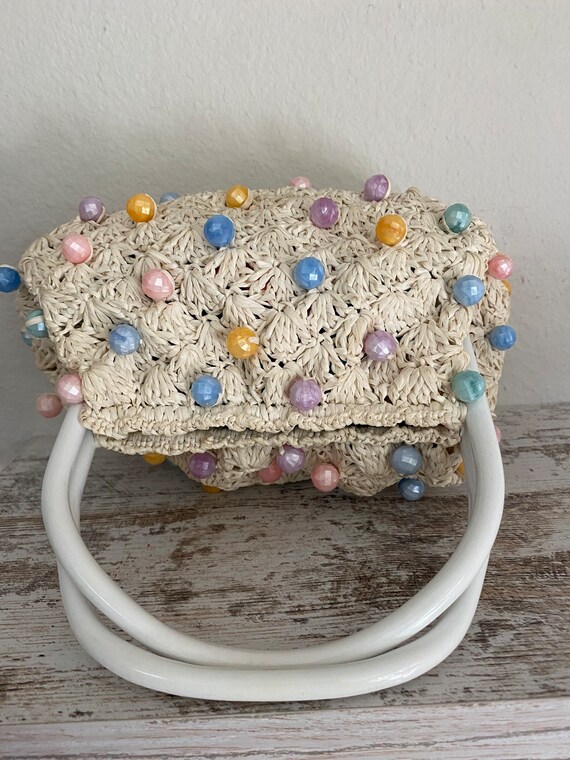 Vintage 1950s 1960s pastel rainbow candy beaded w… - image 4