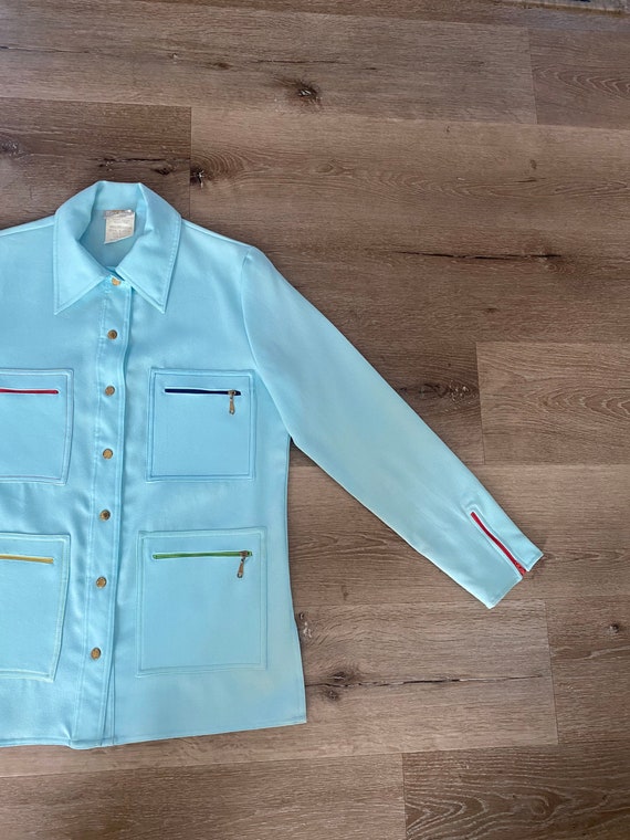 Vintage 1970s KING JAMES baby blue snap-up shirt … - image 6