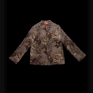Vintage SUN&#39;N SAND brown & orange autumn floral  quilted velvet jacket, size Medium