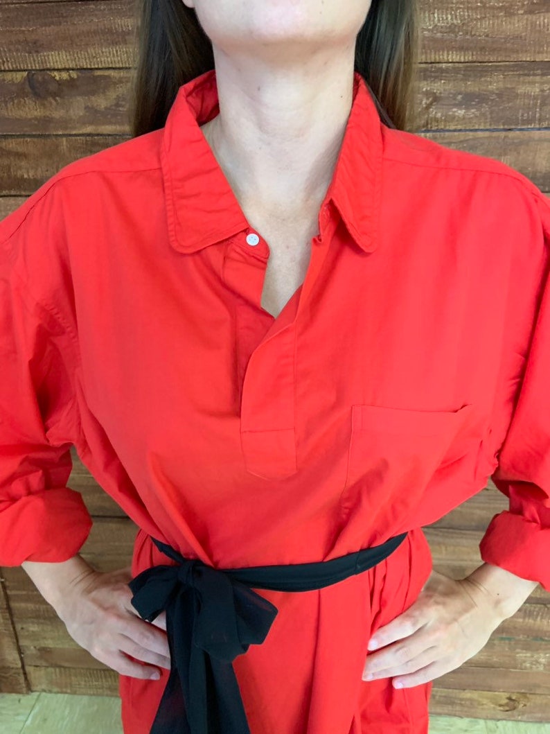 Vintage 1950s BOWRING ARUNDEL bright red unisex night shirt or chore dress, 'oversized One Size' image 3