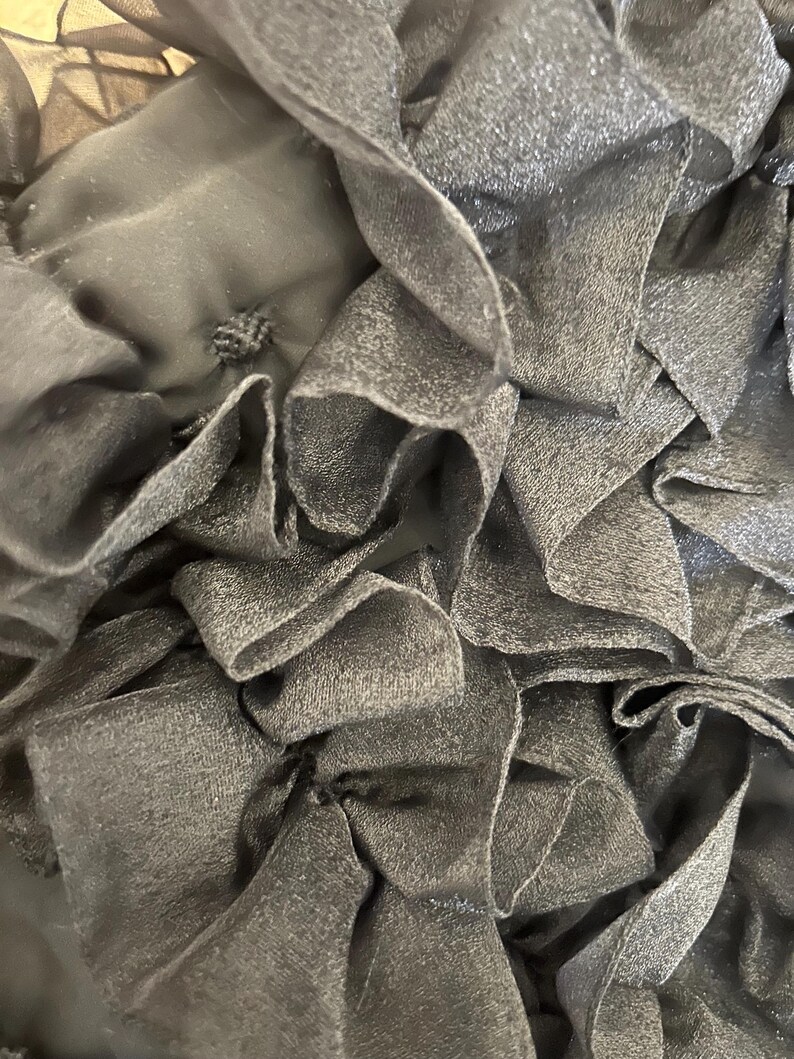 Subtle Ruffle Vintage 1980s TOM and LINDA PLATT Sheer Black Ruffled Taffeta & Satin ...