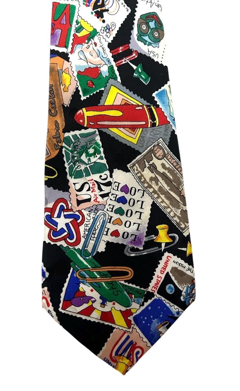 Vintage 1990s NICOLE MILLER Postage Stamp & Post Card Print Silk