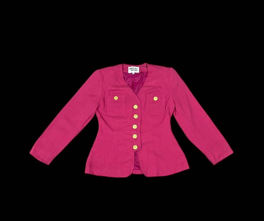 Womens Pink Blazer With Gold Buttons Vintage 1980s SIMONTON STUDIO