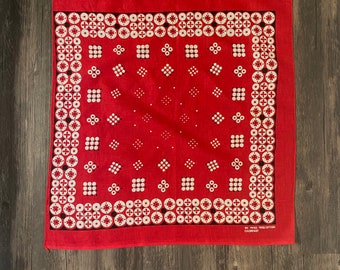 Vintage 1960s 1970s mod / hippie op art style dotted / floral print red, white, & black cotton bandana