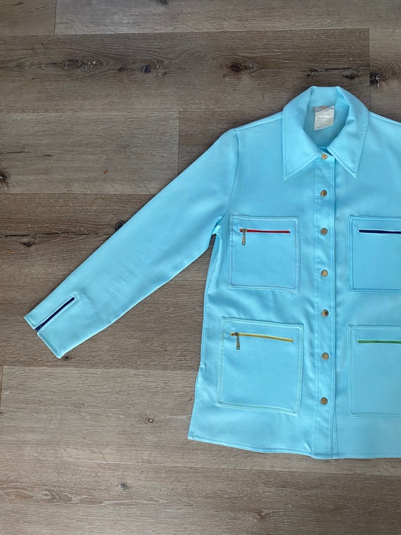 Vintage 1970s KING JAMES baby blue snap-up shirt … - image 5