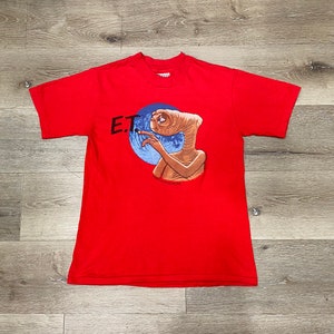 Vintage 1980s UNIVERSAL CITY Studios E.T. Graphic print crew neck tee / t-shirt in red, size Small