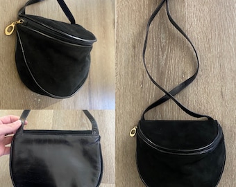 Vintage 1980s LADY RUSTAN black suede & leather 3D zippered crossbody bag / purse