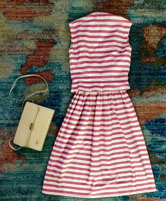 Vintage 1950s pink & white horizontal striped a-l… - image 6