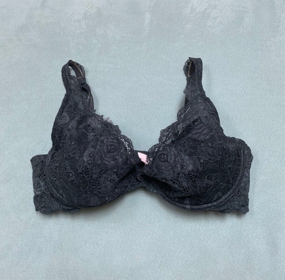 Vintage Y2K VICTORIA'S SECRET Black Floral Lace Lined Underwire Demi Bra,  Size 38C -  Norway