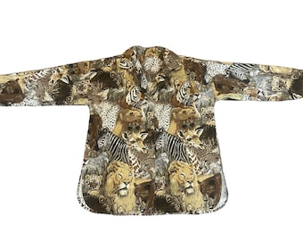 Vintage 1980s *Volup* novelty safari / animal print button down collared canvas blouse / jacket, size L / XL
