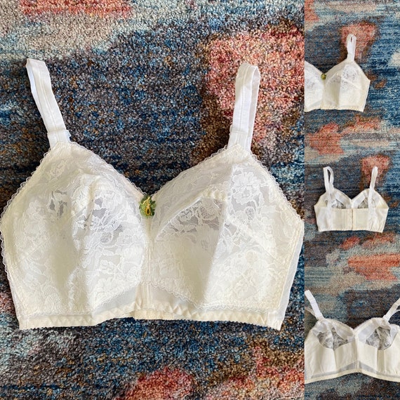 Vtg Bullet Bra Lady Cameo Coutures Figurette 34EE Custom White Lace 226 USA 