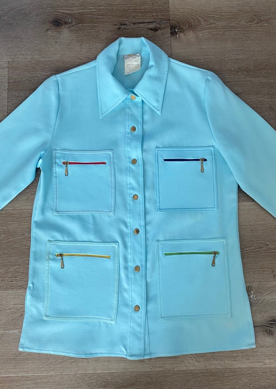 Vintage 1970s KING JAMES baby blue snap-up shirt … - image 3