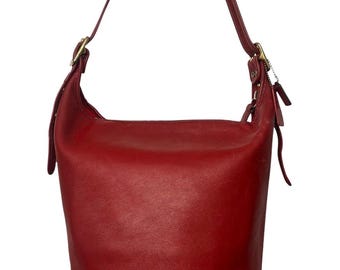 Vintage 1990s Coach 9085 Red Leather XL Duffle Feed Sac Oversized