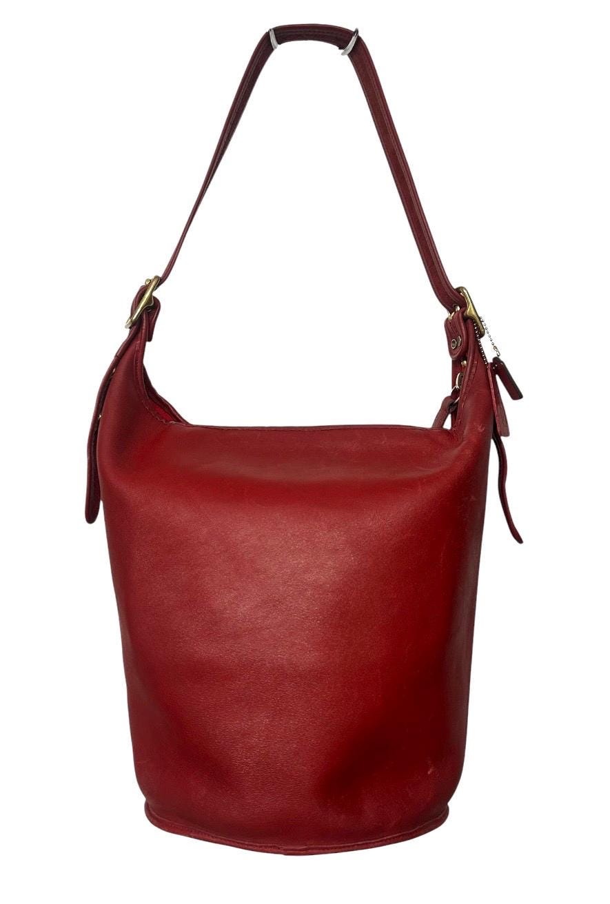 Vintage 1990s Coach 9085 Red Leather XL Duffle Feed Sac Oversized