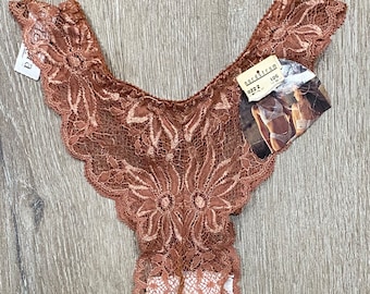 Vintage deadstock nwt 1990s FELINA dusty rose / pink floral sheer lace high cut thong panties, size XS / Small