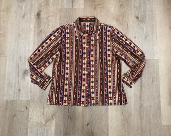 Vintage late 1970s / early 1980s southwestern print long sleeved button down shirt, size Medium