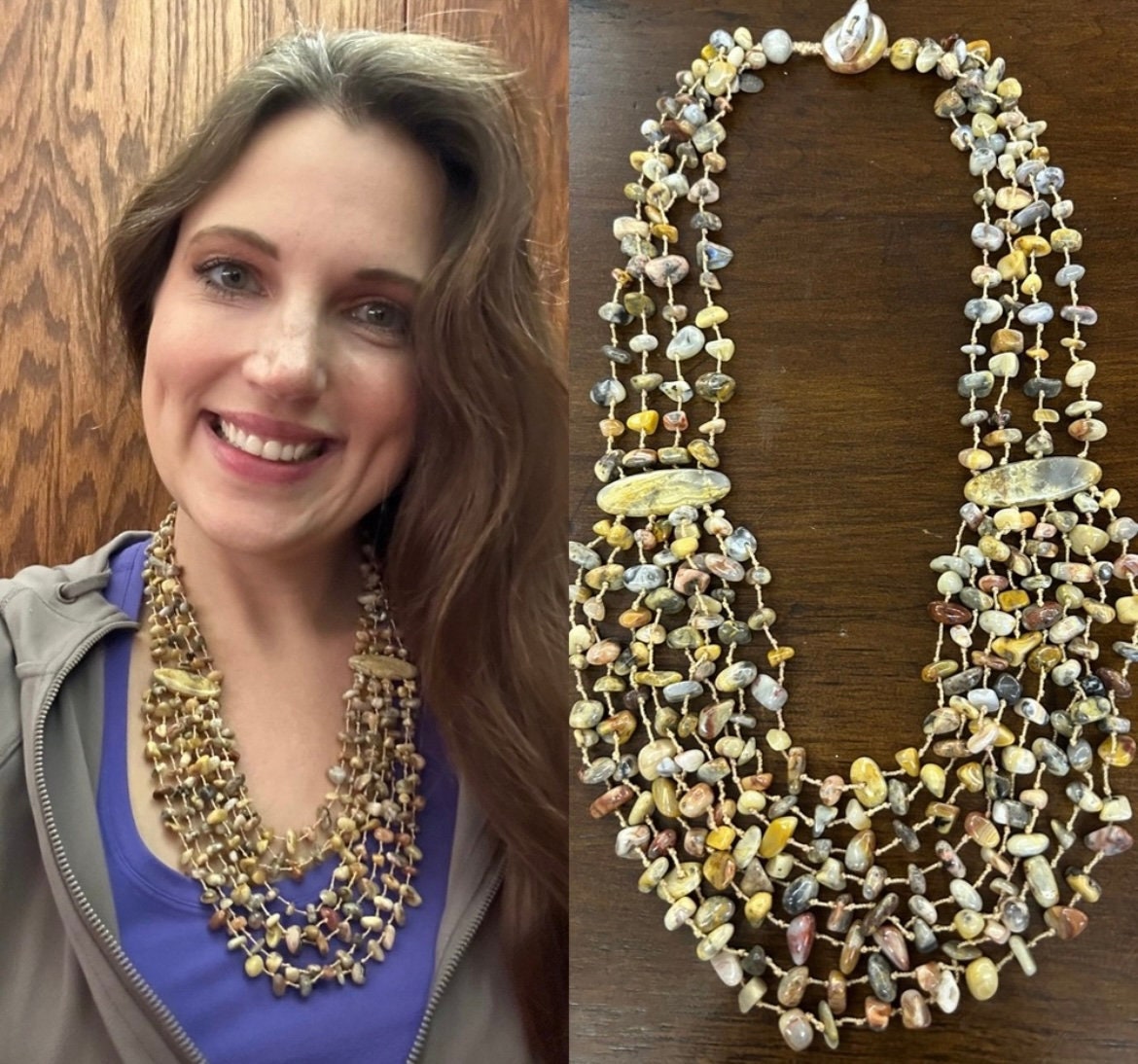 Vintage 1990s early 2000's SAJEN mother-of-pearl / shell beaded tapered collar necklace