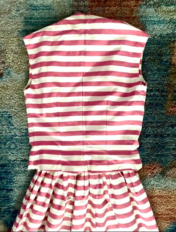 Vintage 1950s pink & white horizontal striped a-l… - image 7
