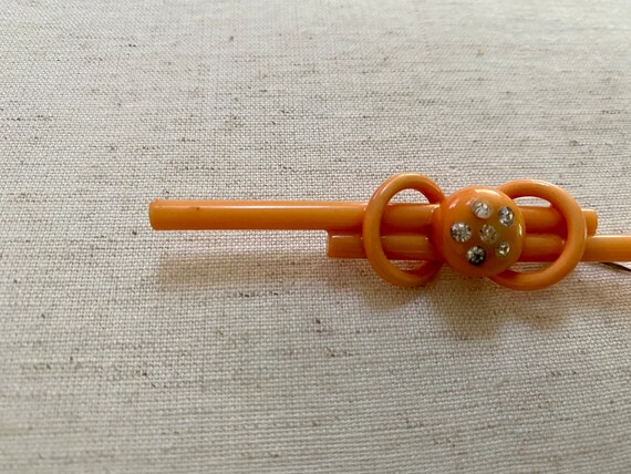 Vintage 1930s yellow bakelite & rhinestone geomet… - image 3