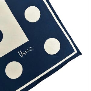 Vintage 1960s SCARVES BY VERA by Vera Neumann navy blue & white reverse polka dot print scarf image 3