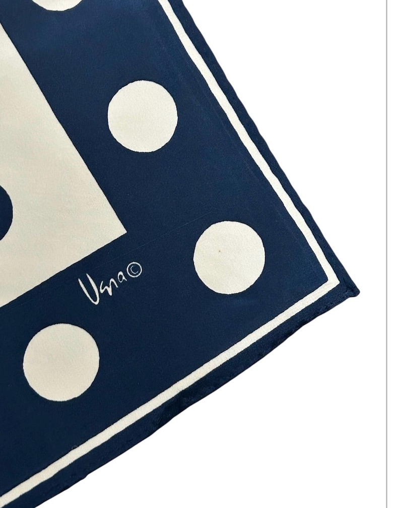Vintage 1960s SCARVES BY VERA by Vera Neumann navy blue & white reverse polka dot print scarf image 3