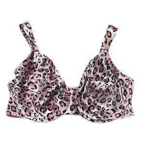 Vintage 1990s early 2000s Y2K VICTORIA&#39;S SECRET pink leopard print sateen unlined full coverage bra, size 40D