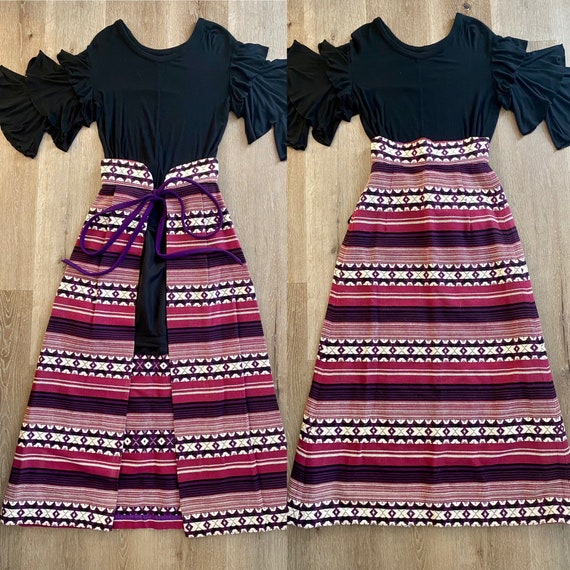 Vintage 1970s purple, pink, & black woven open fr… - image 1