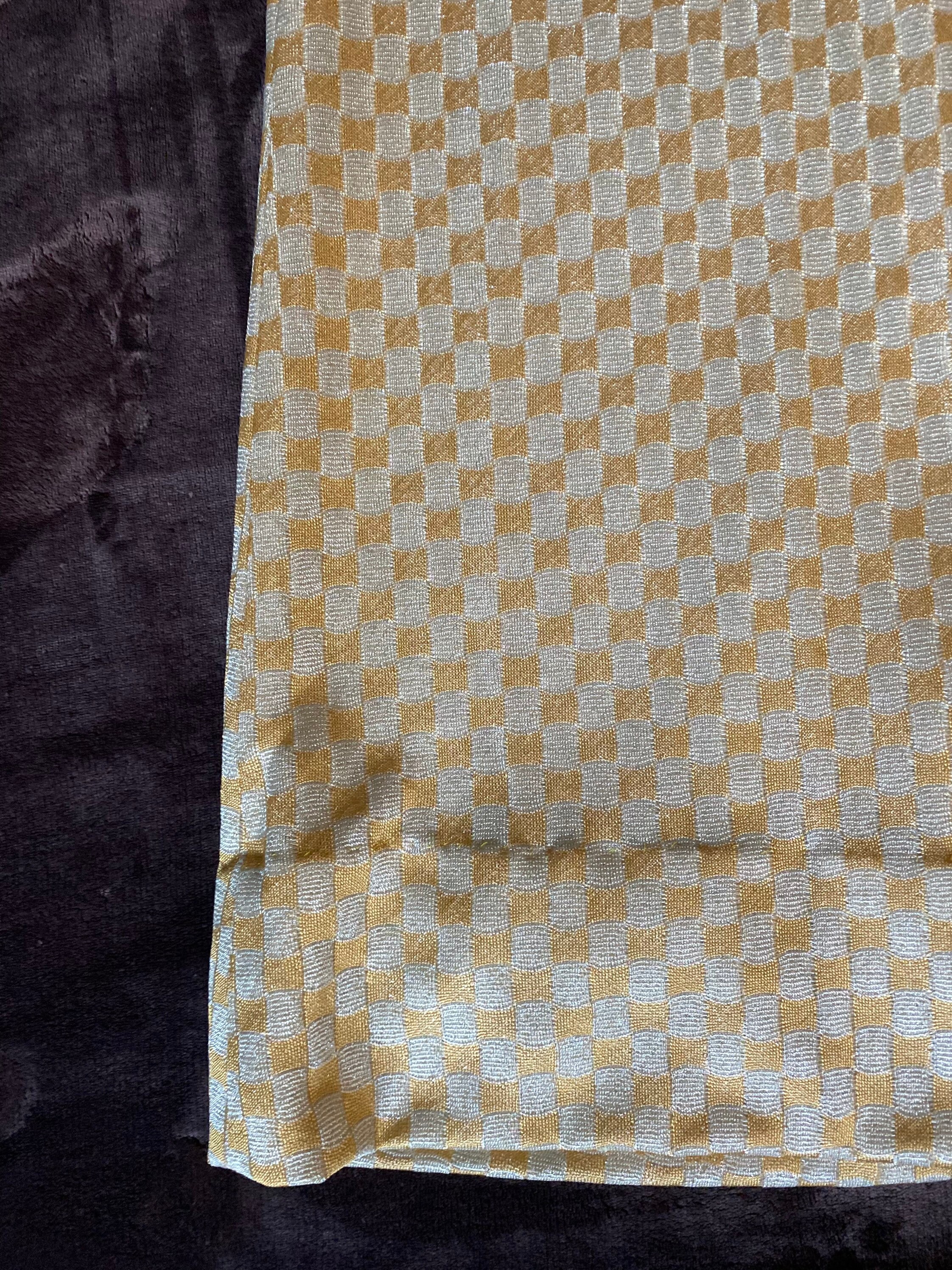 Vintage 1960s Sears FASHIONS gold & silver metallic knit checkered button down maxi dress, size Medium / Large
