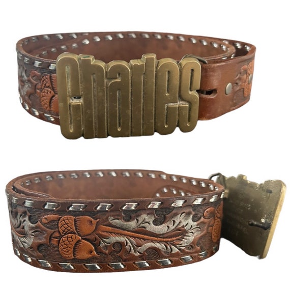 Vintage 1970s BARON BUCKLE Solid Brass 'charles' Lettered