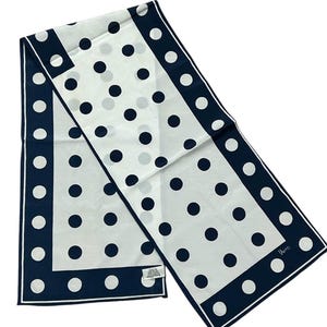 Vintage 1960s SCARVES BY VERA by Vera Neumann navy blue & white reverse polka dot print scarf image 2