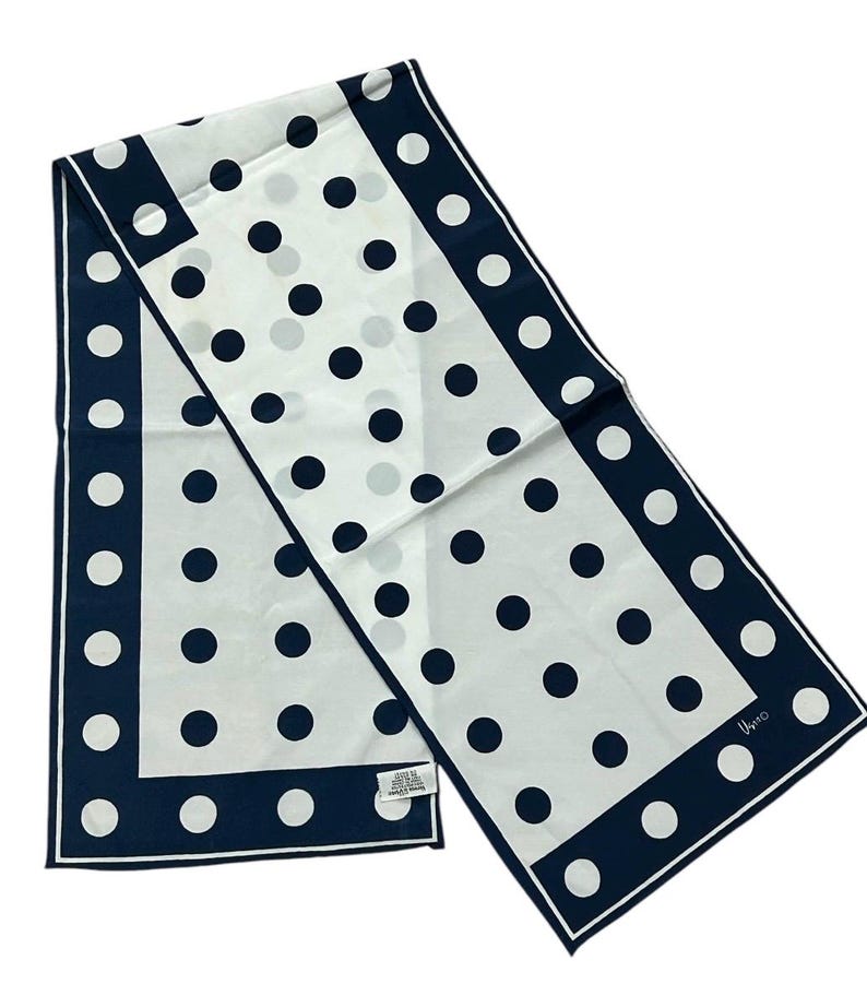 Vintage 1960s SCARVES BY VERA by Vera Neumann navy blue & white reverse polka dot print scarf image 2