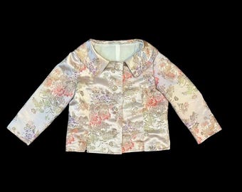 Vintage 1990s MCCALL’S soft pink satin brocade Asian floral print collared, button down blazer / jacket, size Medium