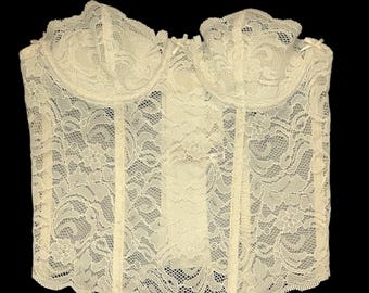 Vintage 1990s VICTORIA’S SECRET Gold Label cream lace bustier / corset, size 34B