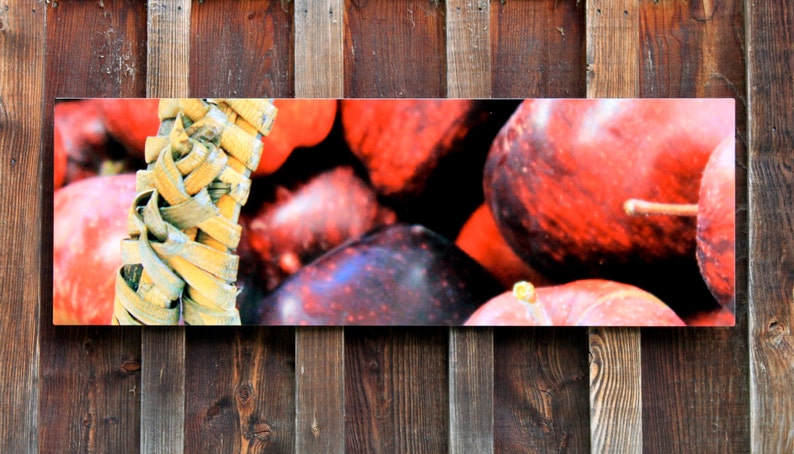 Apple Photograph / Photography Art Wall Panel / Metal Wall Art / Apples Basket / Fruit Digital / New Zealand / 12 x 36 inches image 1