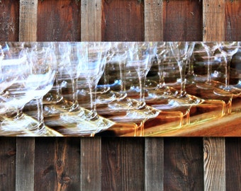 Wine Glass Photograph / Photography Art Wall Panel / Metal Wall Art / Wine Glass Rack / Abstract Digital / New Zealand / 12 x 36 inches