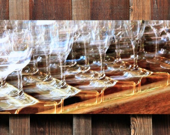 Wine Glass Photograph / Photography Art Wall Panel / Metal Wall Art / Wine Glass Rack / Abstract Digital / New Zealand / 12 x 24 inches