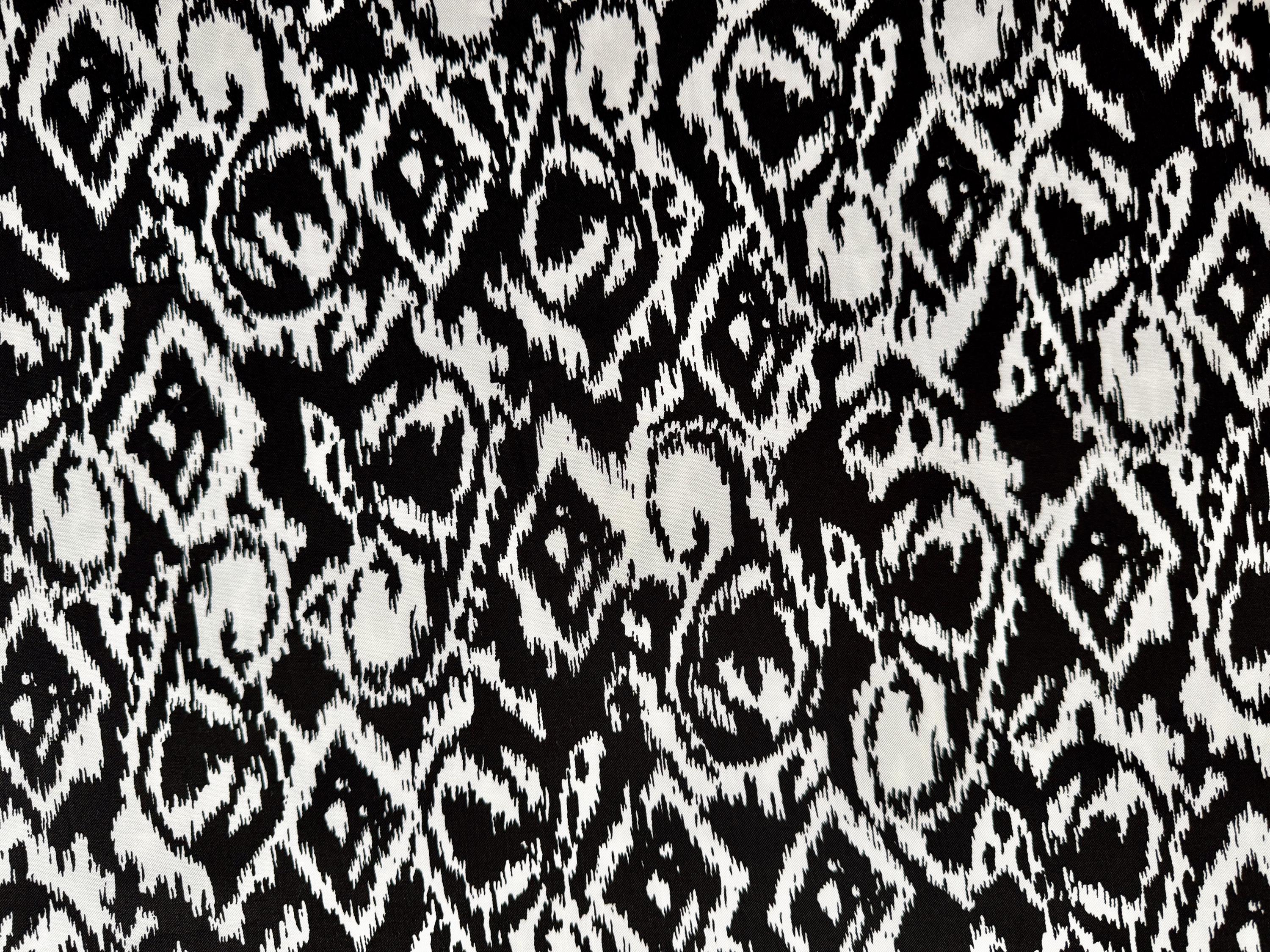 3 Yard Piece - Black and White Ikat Printed Cotton Twill Fabric Timeless Designer Abstract B&W Mood Fabrics - 3 YDS x 57 in. Wide