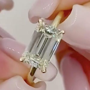 18K Solid Gold Ring, Emerald Cut Moissanite Engagement Ring, East West Diamond Wedding Ring, Solitaire Anniversary Ring, Gift for Girlfriend