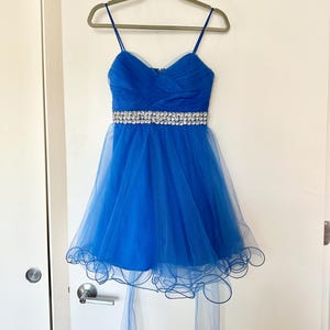 city studio blue dress City Studio Blue One Shoulder Rhinestone Embellished Prom, Party Dress   eBargainsAndDeals Vintage Store