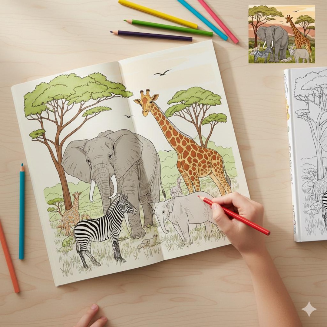 Safari Wildlife Coloring Book for Kids and Adults Featuring Detailed ...