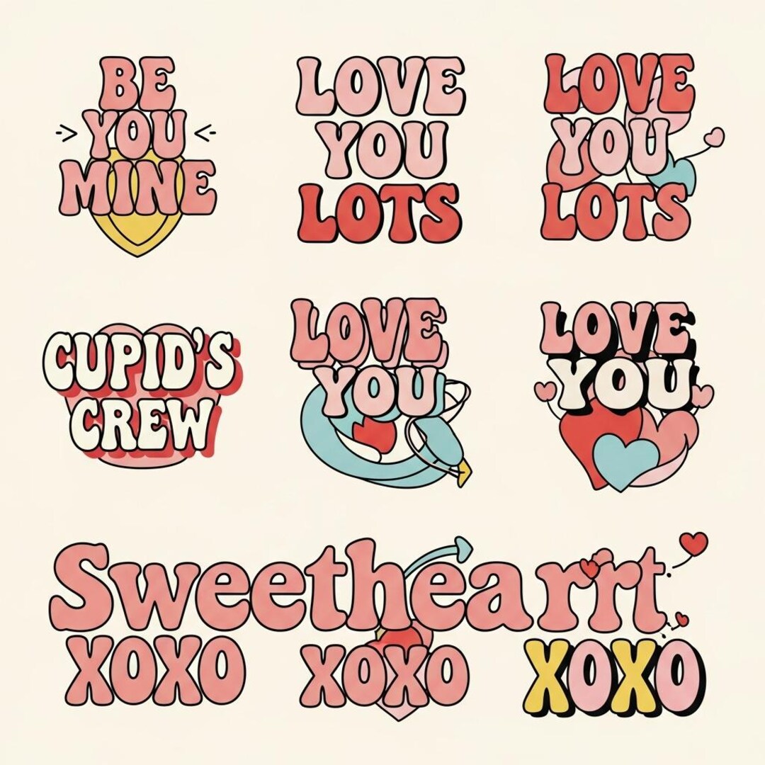 Cute Valentine Quotes Typography Set | Love You Lots, Sweetheart XOXO ...