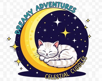 Sleeping Moon Cat Digital Printable | Cute Cosmic Kitty Digital Art | Kawaii Night Sky Wall Decor | Adorable Sleeping Cat Prints | Wall Art