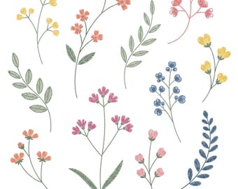 350+ Embroidered Floral Digital Clipart Set - Hand-Stitched Botanical Illustrations, Cottage core Illustrations Prints, Download PNG & JPG