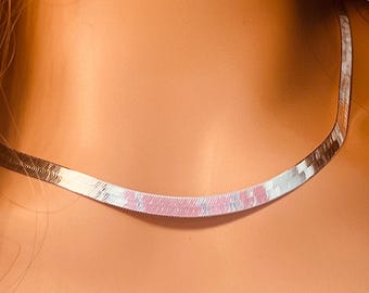 Sterlingzilveren visgraatketting: platte ketting van 5 mm breed