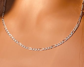 スターリングシルバーのフィガロリンクネックレス：クラシックな925シルバーチェーン