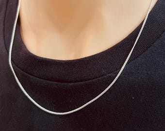 925スターリングシルバー3mmメンズカーブリンクネックレスチェーン